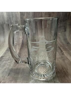 Lockheed Martin F-16 Fighting Falcon Etched Beer Mug Glass Stein 16 oz 5.5" Tall